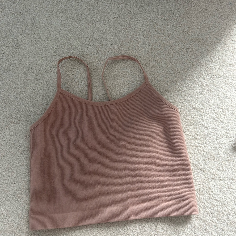 Women's Tan Ribbed Crop Top